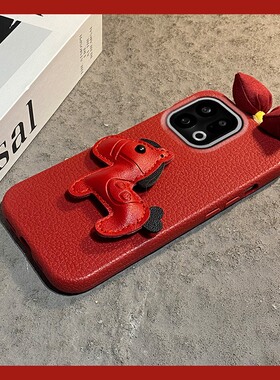 红色皮质小马适用oppofindx9pro手机壳findx8s+新年x8ultra秋冬k12plus毛绒k10x蝴蝶结r17卡通realmex2十oppo