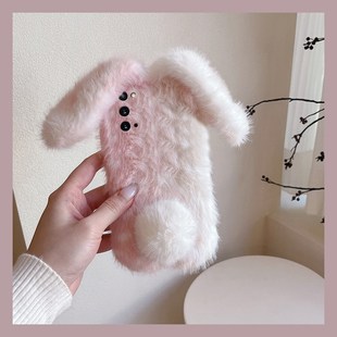 毛绒兔子耳朵适用三星a53手机壳f52秋冬a8s毛茸茸a71晕染a51水墨a31a20a30卡通a90a80a60立体a50s毛毛a70s女p
