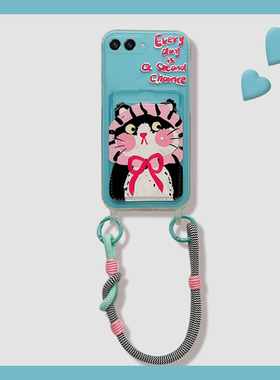 卡通蓝色油画猫咪适用三星zflip7手机壳zflip7fe可爱zfold7趣味折叠屏搞怪galaxy卡包插卡卡套新款硅胶软壳女