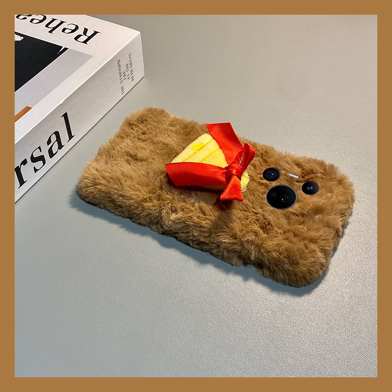 手机壳秋冬毛绒立体圣诞蝴蝶结铃铛带手链