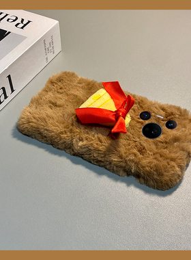 ins风红色蝴蝶结适用华为pura80ultra手机壳p70pro+秋冬p60art毛绒p50立体p40带p30挂链p10plus冬天十huawei