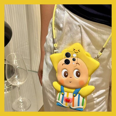 手机壳硅胶卡通背带裤星星人挂绳