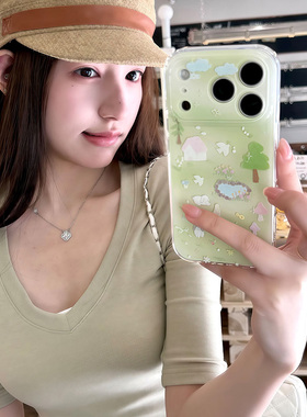 卡通插画小狗适用oppofindx9手机壳findx8s+可爱x9pro绿色x8s春日x7ultra小清新x9plus简约十双层0pp0硅胶女p