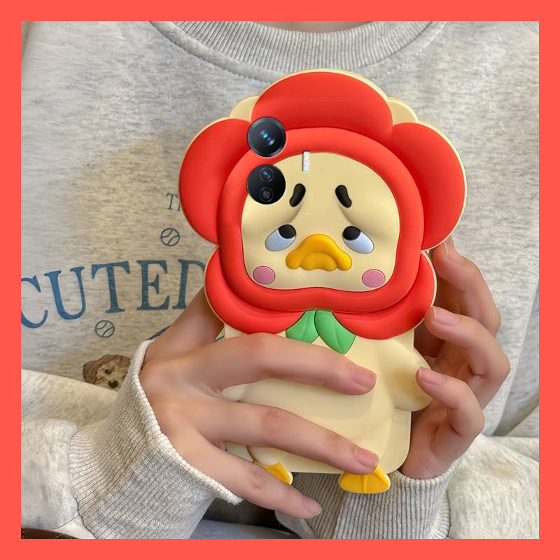 手机壳硅胶卡通呆萌哭泣花朵鸭子带手链斜跨