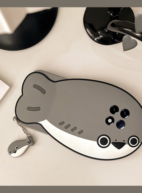 灰色鲸鱼适用小米红米k80pro+手机壳turbo4立体k70s创意k60e个性k30i卡通12c可爱k40至尊版趣味十redmik硅胶p