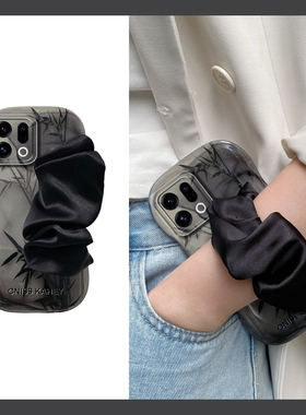 晕染水墨黑色适用oppofindx9手机壳findx9pro褶皱findx9plus丝巾por腕带0pp0暗黑0ppo竹子新款超火防摔硅胶女