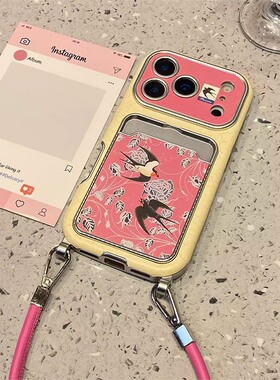中国风燕子卡包适用opporeno14手机壳reno13国潮reon12插卡11卡套a58x带a57挂绳真我q5i仿皮v23皮纹oppo新款p