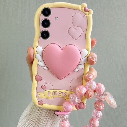适用三星s25+手机壳s25edge卡通note20立体s24plus天使s23爱心s22带s21挂链s20fe可爱s10粉色十硅胶软壳女生p