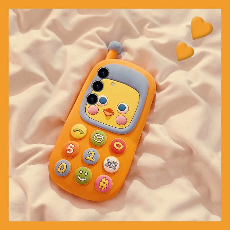 手机壳硅胶卡通呆萌小鸡大哥大电话机带手链