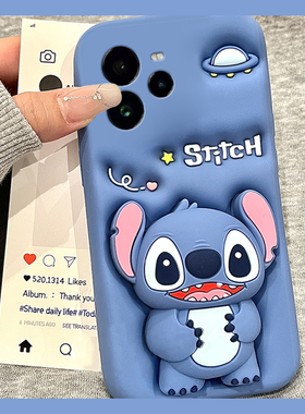 适用oppo真我13pro+手机壳12立体11蓝色neo7史迪仔gt6支架gt5带挂件q3挂绳v11卡通v25可爱gtneo十realme趣味p