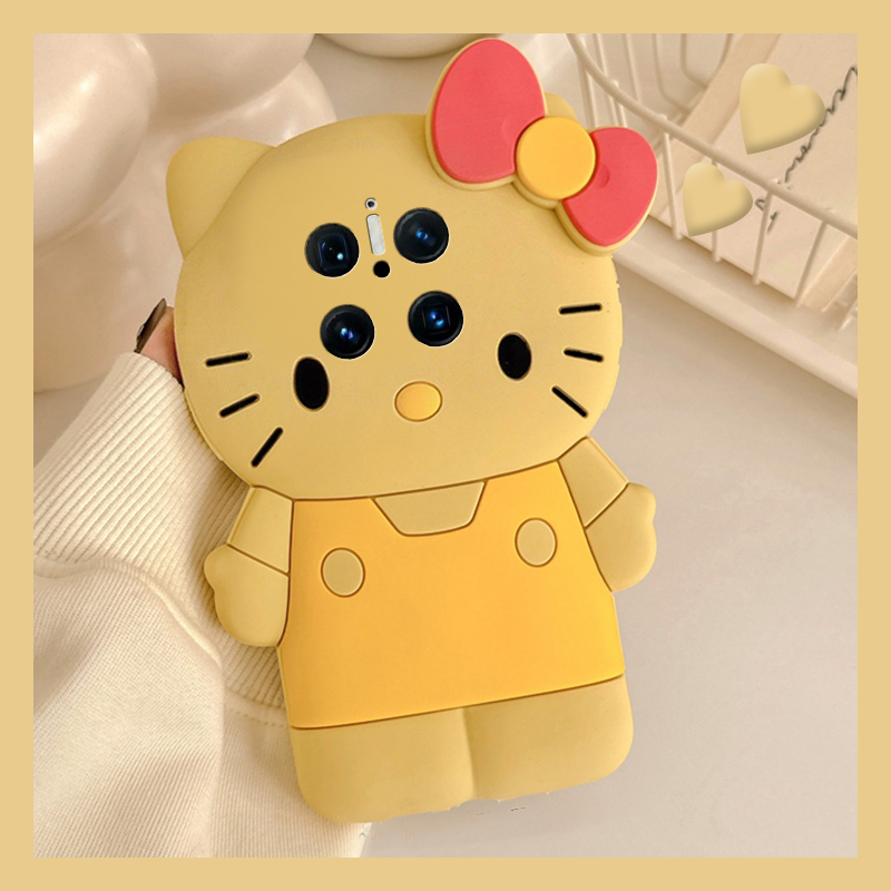 手机壳硅胶可爱卡通黄色KT猫凯蒂猫带手链