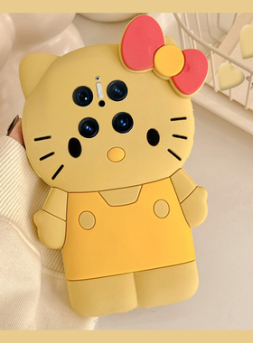 立体黄色kt猫适用华为mate70手机壳mete60pro+卡通meta50e可爱40rs凯蒂猫30epro带20挂链10趣味9por十huawei