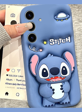 适用三星s25+手机壳s25edge立体note20蓝色s24plus史迪仔s23支架s22带挂件s21挂绳s20fe卡通s10可爱十趣味软p