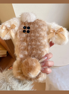 毛绒蝴蝶结兔子耳朵适用华为nova15手机壳nove14活力版13ultra卡通12pro拼色11se晕染10z水墨2plus秋冬7i女3e