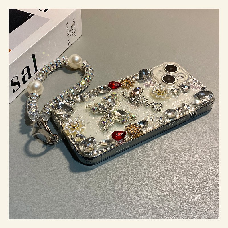 手机壳硅胶满屏红色宝石蝴蝶手链