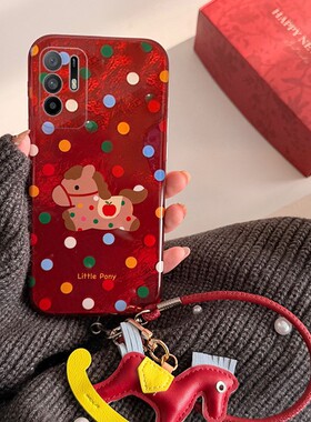 彩色波点小马适用oppoa6pro手机壳a6max新年a6gt带a6i挂件a93s挂绳a58x红色a92s马年a72a32卡通a11冰川纹0pp0