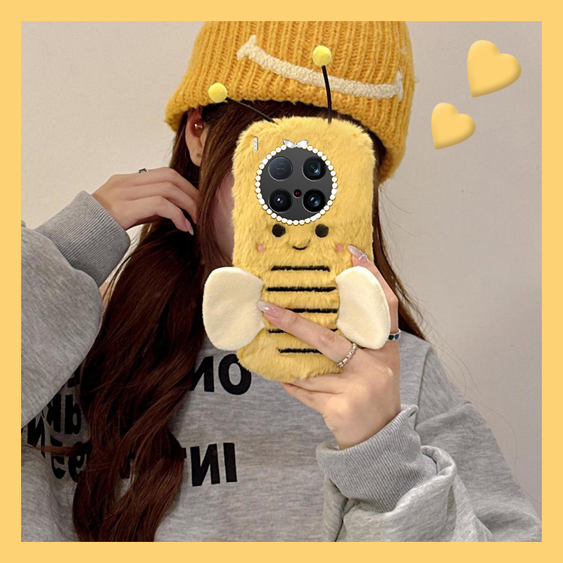 手机壳秋冬毛绒可爱卡通立体小蜜蜂