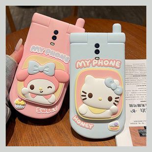 适用oppok1手机壳r15x可爱kt猫r17pro带r15镜子r11s支架r11立体r9s卡通r9plus美乐蒂k1补妆镜oppo硅胶por软壳