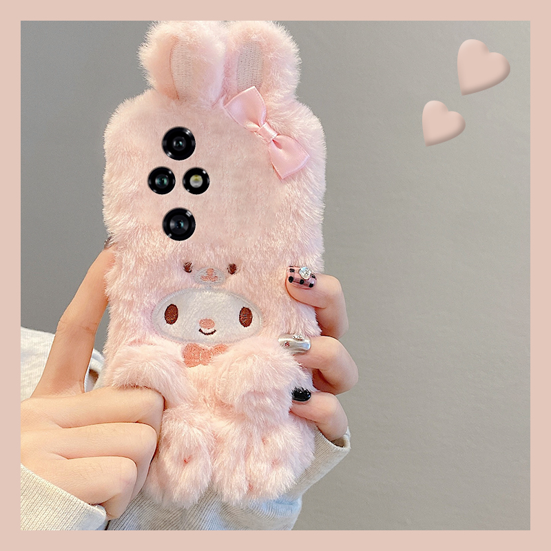 手机壳秋冬毛绒保暖立体刺绣美乐蒂手链挂链