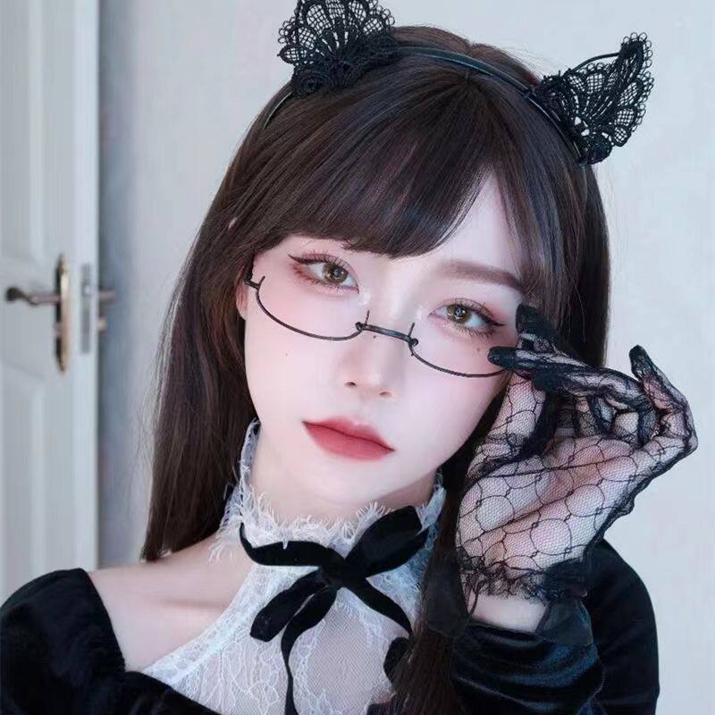 cosplay下半框禁欲风装饰眼镜网红无边框二次元御姐女jk软妹镜架