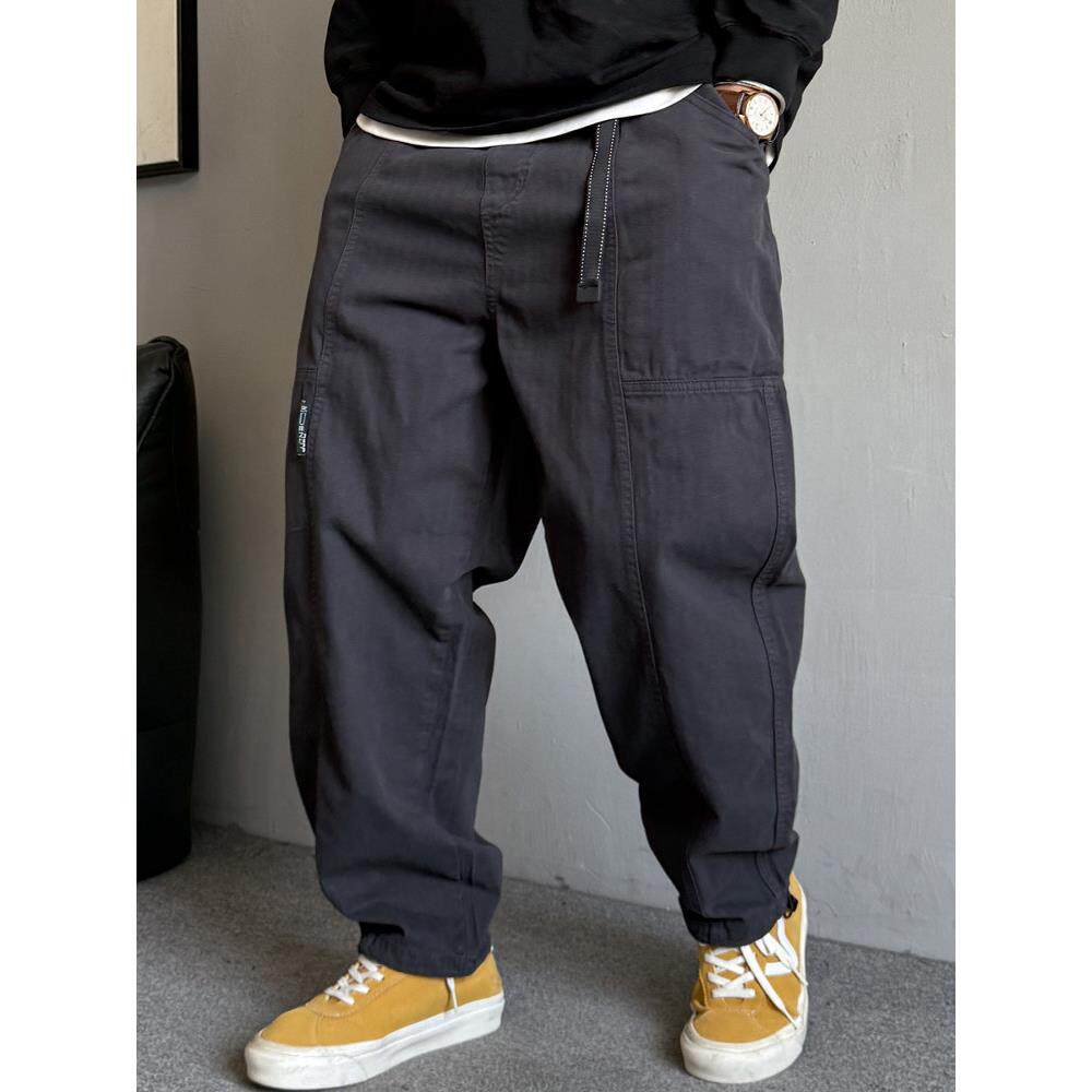 春季美式休闲痞帅重磅覆古工装裤男直筒宽松潮牌百搭纯棉阔腿裤子