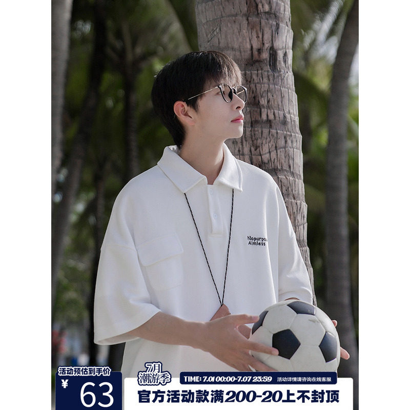 @港仔文艺男 短袖polo衫男夏季日系学院风t恤宽松男生半袖保罗衫