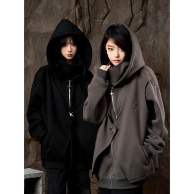 ZCNT逅来者2025秋季潮牌立领拉链假两件宽松休闲连帽男女卫衣