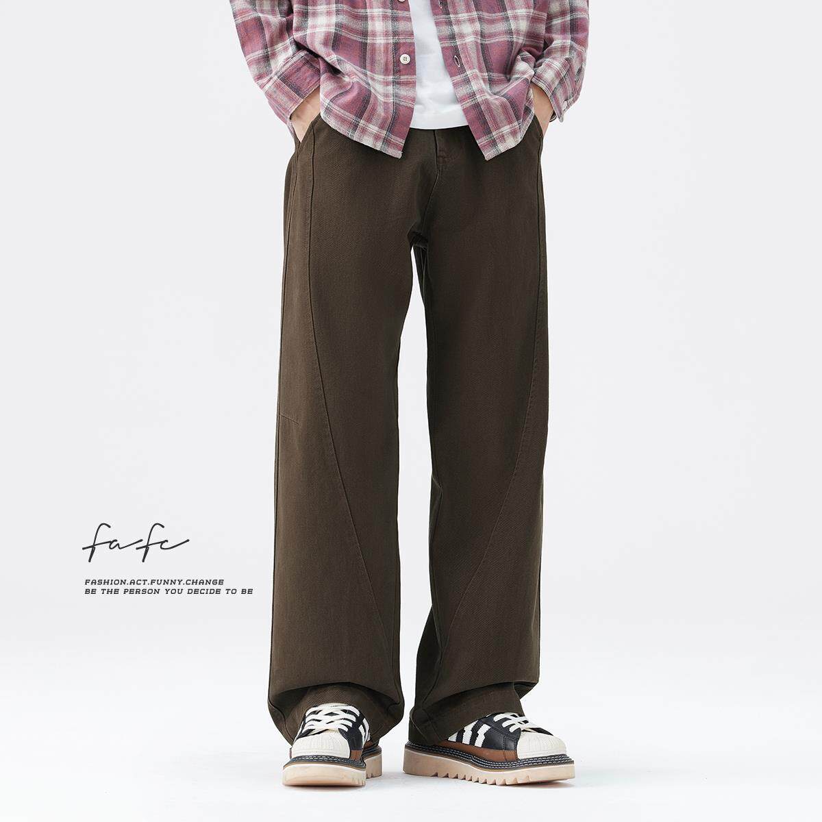 FAFC秋冬季美式复古重磅纯棉休闲裤潮牌宽松直筒阔腿弯刀长裤男款