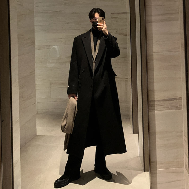 冬款毛呢大衣男冬季加厚长款过膝宽松韩版高级感呢子风衣外套男款