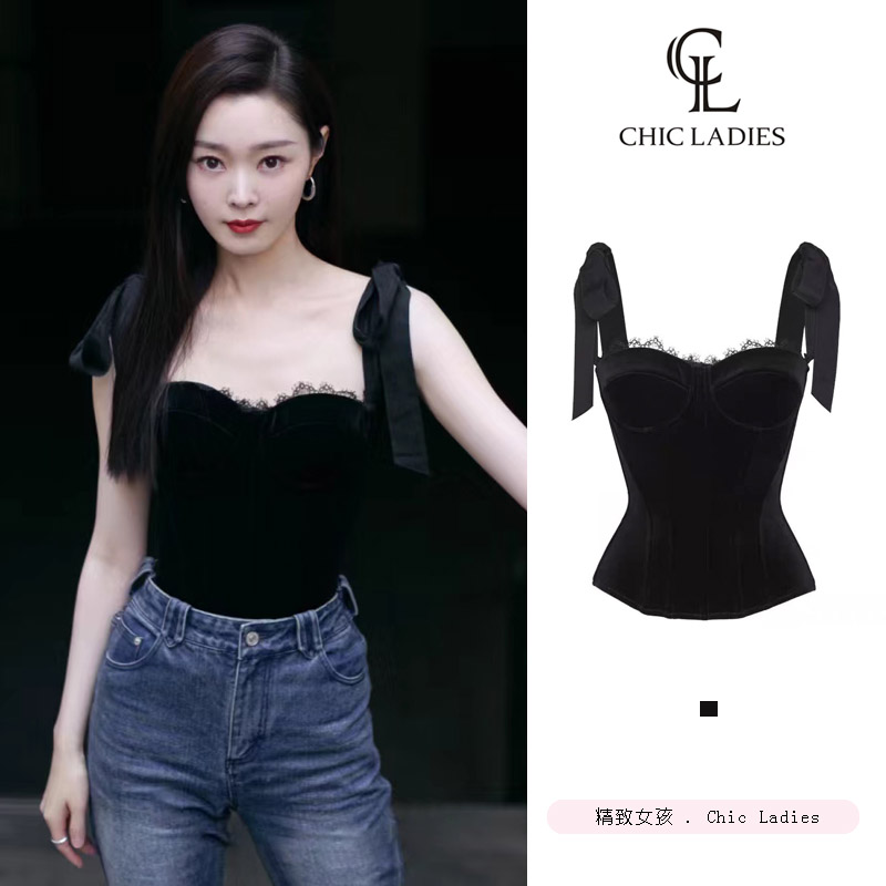 内搭外穿鱼骨上衣丝绒吊带背心