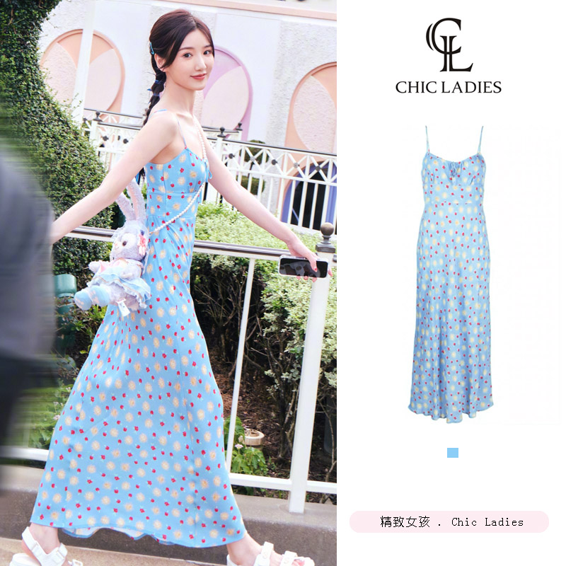 度假风长裙印花甜美多巴胺
