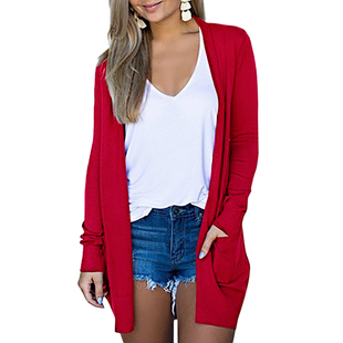 Long Knittwear Women Length Solid Mid Sleeve Cardigans Loose