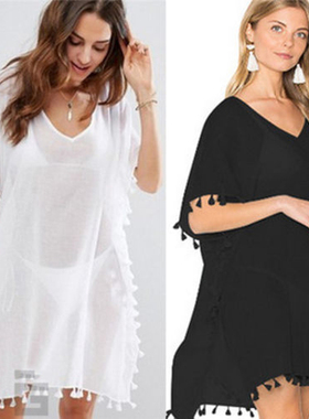 Women Beach Dress Solid Swim Wear Bikini Cover Ups with Tass