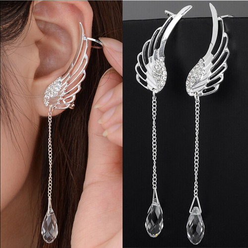 2021 New Silver Plated Angel Wing Stylist Crystal Earrings D