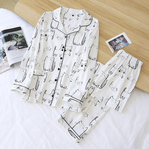 2PCS Cute Cartoons Pajamas Set Pure Cotton Long Sleeve Trous