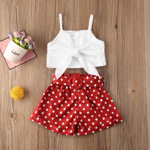 Toddler Baby Girl Clothes sets Summer Solid Color Strap Bowk