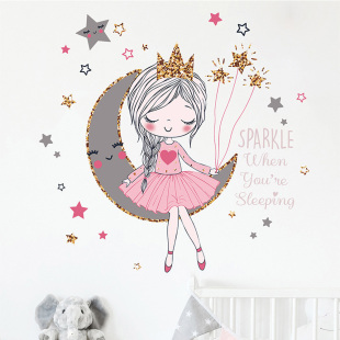 Girls the decor bedroom room sticker wall moon Princess