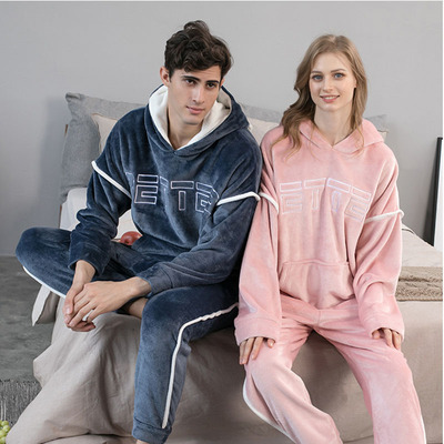 2022 New Hooded Flannel Men's Pajama Pants 2 Pieces/Set Wint