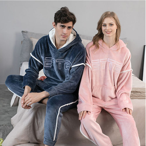 2022 New Hooded Flannel Men's Pajama Pants 2 Pieces/Set Wint