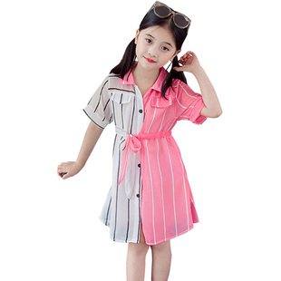Girls Summer Dress Striped Blouse Dress For Girl Patchwork K