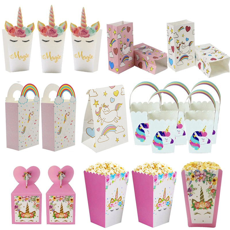 Unicorn Party Paper Popcorn Box Gift Box Candy Cookies Bags
