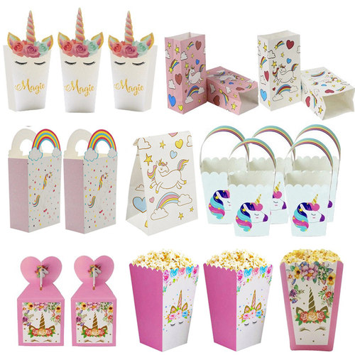 Unicorn Party Paper Popcorn Box Gift Box Candy Cookies Bags