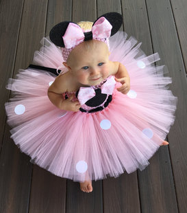 Girls Pink Mickey Dress Infant Baby Tulle Tutu Dress with Wh