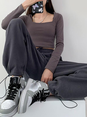 2022 Spring Plus Size Gray Baggy Sweatpants Women Autumn Loo