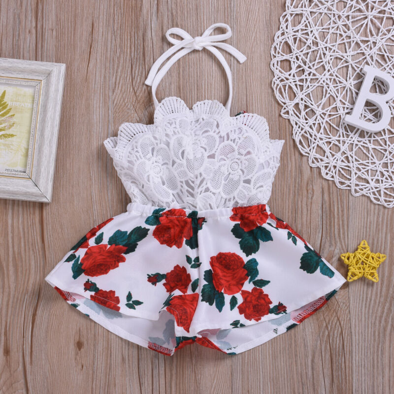 Newborn Baby Girl Clothes Sleeveless Lace Flower Print Strap