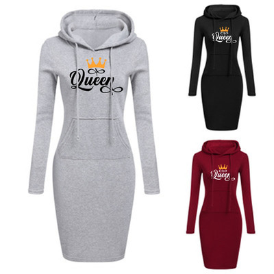 Contrast Hooded Hoodies For Women Queen Letters Print Sweats