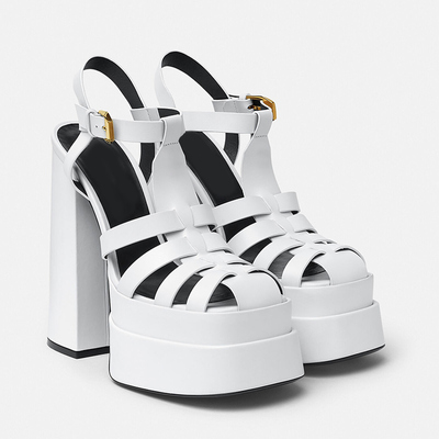 Women Sandals Solid High Heels Buckle Ankle Strap Ladies Sho