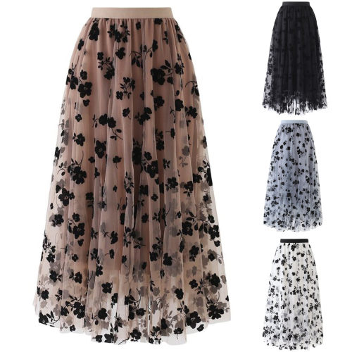 High Waist Long Mesh Skirt Tulle Skirt Women Spring Summer E