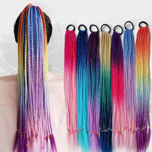 Hair Color Gradient Dirty Braided tail Women Elastic Hair Ba