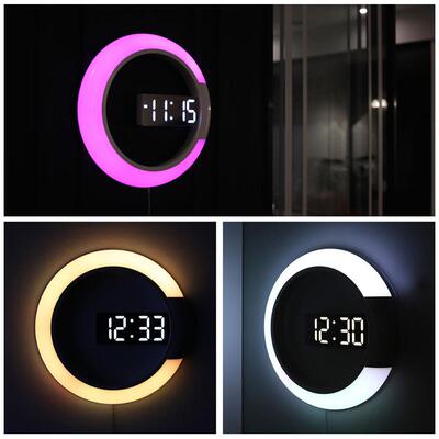 3D LED wall clock Digital Table Clock Alarm Mirror Hollow Wa